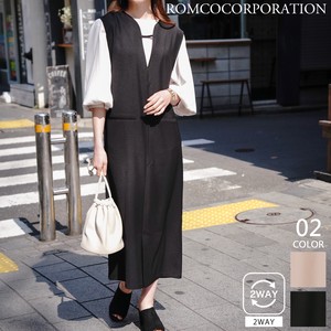 Casual Dress Front/Rear 2-way Long One-piece Dress Keyhole Neck 【2023NEWPRODUCT♪】