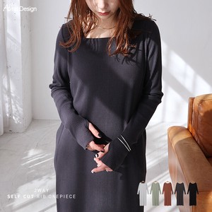 Casual Dress Long Sleeves Front/Rear 2-way Rib One-piece Dress