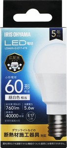 【アイリスオーヤマ 照明　LED電球】　LED電球 E17 広配光 60形相当 昼白色
