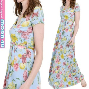 Casual Dress V-Neck Printed One-piece Dress Floral 5/10 length