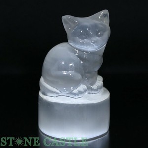 ☆高品質☆【天然石 彫刻置物】セレナイト 猫 【天然石 パワーストーン】