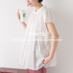 Button-Up Shirt/Blouse French Sleeve Cotton