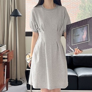 Casual Dress Pintucked Plain Color One-piece Dress