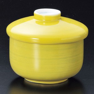 【強化食器】黄釉グリーン乱線大むし碗 9.8×8.5cm270cc