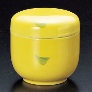 【強化食器】黄釉グリーン点夏目むし碗  8×8cm180cc