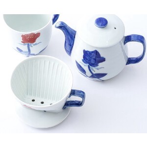 【有田焼】コーヒードリッパー（小） ポット（小） マグカップ 手描きバラ絵 日本製