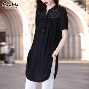【2023新作】 EF0231 ミドルシャツ 半袖 ブラック シアー 刺繍 上品 カジュアル 夏