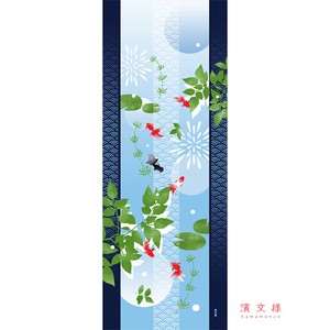 【濱文様】　絵てぬぐい　青海波金魚　(日本製)　　【2023夏新作】