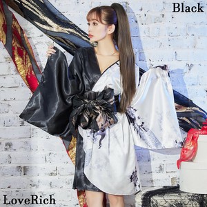 1186和柄 美胸  バイカラー ミニ 豪華 帯 花魁 着物 ドレス コスプレ イベント ハロウィン キャバドレス