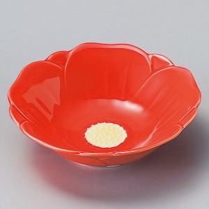「2023年 新作」赤釉椿花形鉢　　【日本製　磁器】