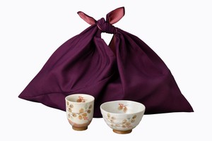 陶彩「白雲」はぎ　恵みセット（あずま袋付き）【日本製 陶器 美濃焼 湯?・飯碗セット】