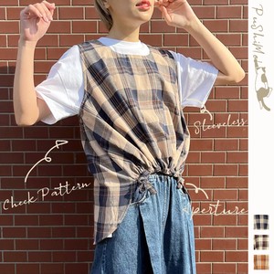 T-shirt Pullover Front Check Sleeveless Drawstring Vintage