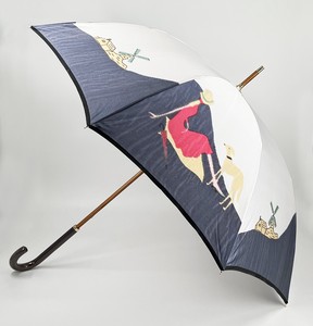 【日本製雨傘】長傘 ほぐし織 人・犬柄