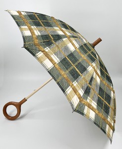 【日本製】UVカット率99％  綿チェック柄　丸手元　10本骨　エスクール加工　晴雨兼用傘
