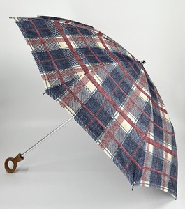 【日本製】UVカット率99％  綿チェック柄　丸手元　エスクール加工　晴雨兼用折り畳み傘