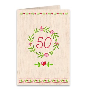 【経年変化商品／本物の証】天然木100％のグリーティングカード☆誕生日☆50周年