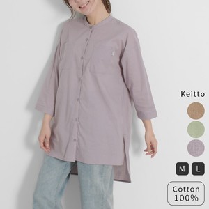 Keitto シャツ チュニック ブラウス ロングシャツ シアー素材 八分袖 バンドカラー 綿100％ np-kcmd3213