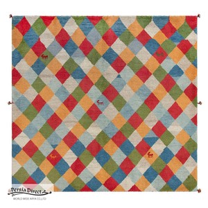 ギャッベ　ペルシャ　イラン　オーガニックウール　絨毯　ラグ　正方形 (約200×200cm）G73　194×203cm
