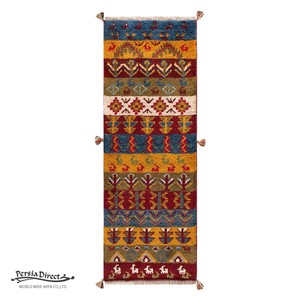 ギャッベ　ペルシャ　イラン　オーガニックウール　絨毯　細長いサイズM (約50×150cm）G798　53×147cm