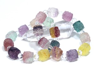 ☆高品質☆【ブレスレット】フローライト 彫刻 マニ車 (回紋珠) 約14x13mm