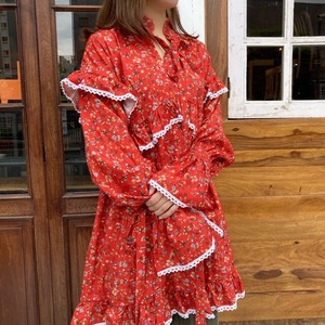 Button Shirt/Blouse Red Pudding Tiered 2023 New