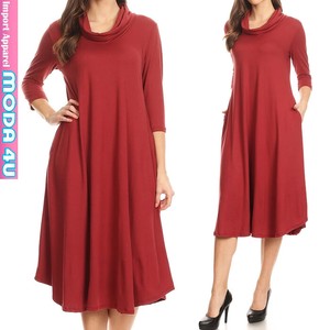 Casual Dress Red Brown 7/10 length