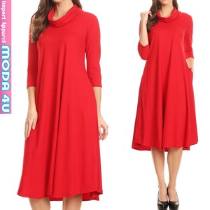 洋装/连衣裙 喇叭口 洋装/连衣裙 红色 7分袖