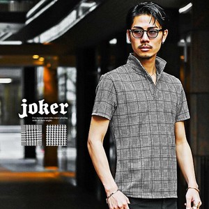 【2023年春の新作】チェック柄イタリアンカラー半袖ポロシャツ／joker