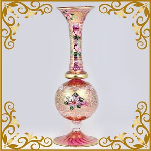 【エジプトガラス】フラワーベース ピンク ラッパ型
