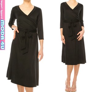 Casual Dress black V-Neck One-piece Dress M 7/10 length