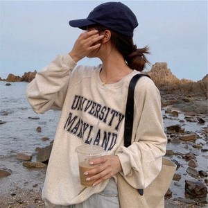 T-shirt Long Sleeves Long T-shirt Ladies College Logo Cut-and-sew 【2024NEW】