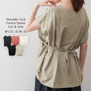 T-shirt Pullover T-Shirt Shoulder Spring/Summer French Sleeve Ladies' Tuck Cut-and-sew