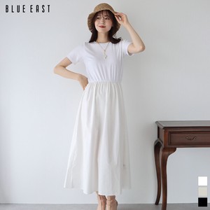 Casual Dress Flare Waist Mixing Texture Docking One-piece Dress Short-Sleeve