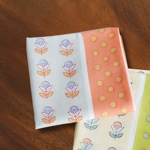 Handkerchief Flowers Orange Block Print Polka Dot