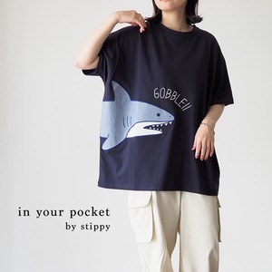 サメワッペン＆刺繡半袖Tシャツ 【in your pocket by stippy】【2023新作】