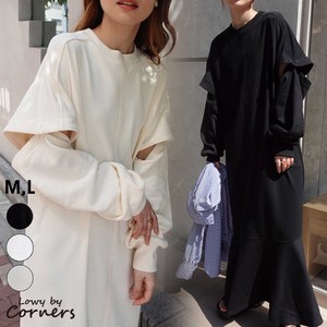 Casual Dress Slit Long Sleeves Casual One-piece Dress Short-Sleeve 2-way