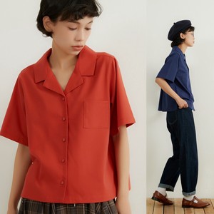 Button Shirt/Blouse Pocket Tops Summer Linen-blend