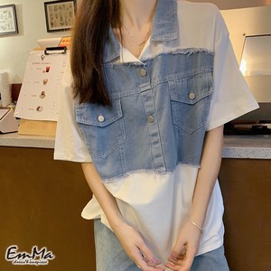 【2023新作】 EF4192 半袖デザインデニムポロシャツ カジュアル 春 夏 シャツ