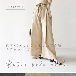 Full-Length Pant Cotton Linen Wide Pants Ladies' M