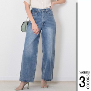 Denim Full-Length Pant High-Waisted Waist Pocket Wide Denim Pants