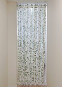 アコーディオンカーテン プリント 水彩草花柄 150×250 ホワイト