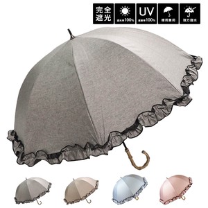 傘50％OFFセール：晴雨兼用傘 ダンガリー風 フリル 手開き ショート傘 遮光・UVカット100％