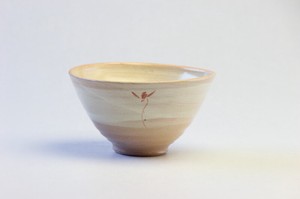 Shigaraki ware Rice Bowl Red Flower Crest Made in Japan