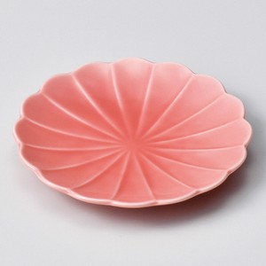 赤釉菊形11cm小皿　　【日本製　磁器】