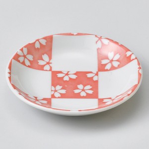 市松桜（赤）3.0皿　　【日本製　磁器】
