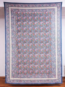 ジャイプル職人手作り　インド伝統の木版染め更紗マルチクロス〔225cm×155cm〕色彩豊かなボタニカルデザイ