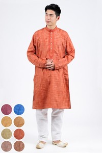 〔各色あり〕交織ダンガリー調生地　クルタ・パジャマ上下セット　インドの男性民族衣装