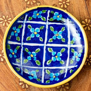 〔小皿 直径：13cm〕ブルーポッタリー ジャイプール陶器の円形飾り皿