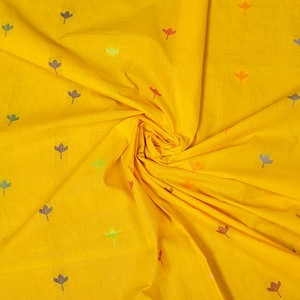 〔1m切り売り〕インドのカラフルリーフ模様のシンプルコットン布〔幅約113cm〕 - イエロー系