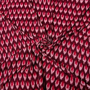 〔1m切り売り〕インドの伝統絣織り布　イカット織り生地　〔幅約114cm〕 - 赤茶×赤系